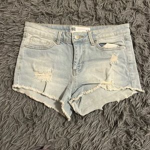 Blue ripped RSQ Venice mid rise jean shorts